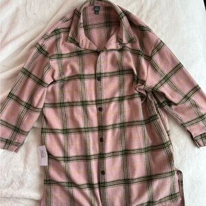 wild fable Pink Plaid Shacket with Green and Yellow Stripes